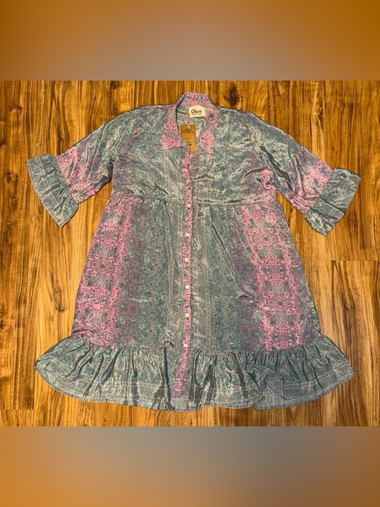 Rhea Dresses & Skirts - Rhea women dress large 12 14 Pink Teal Paisley' knee Button Front boho tunic NWT